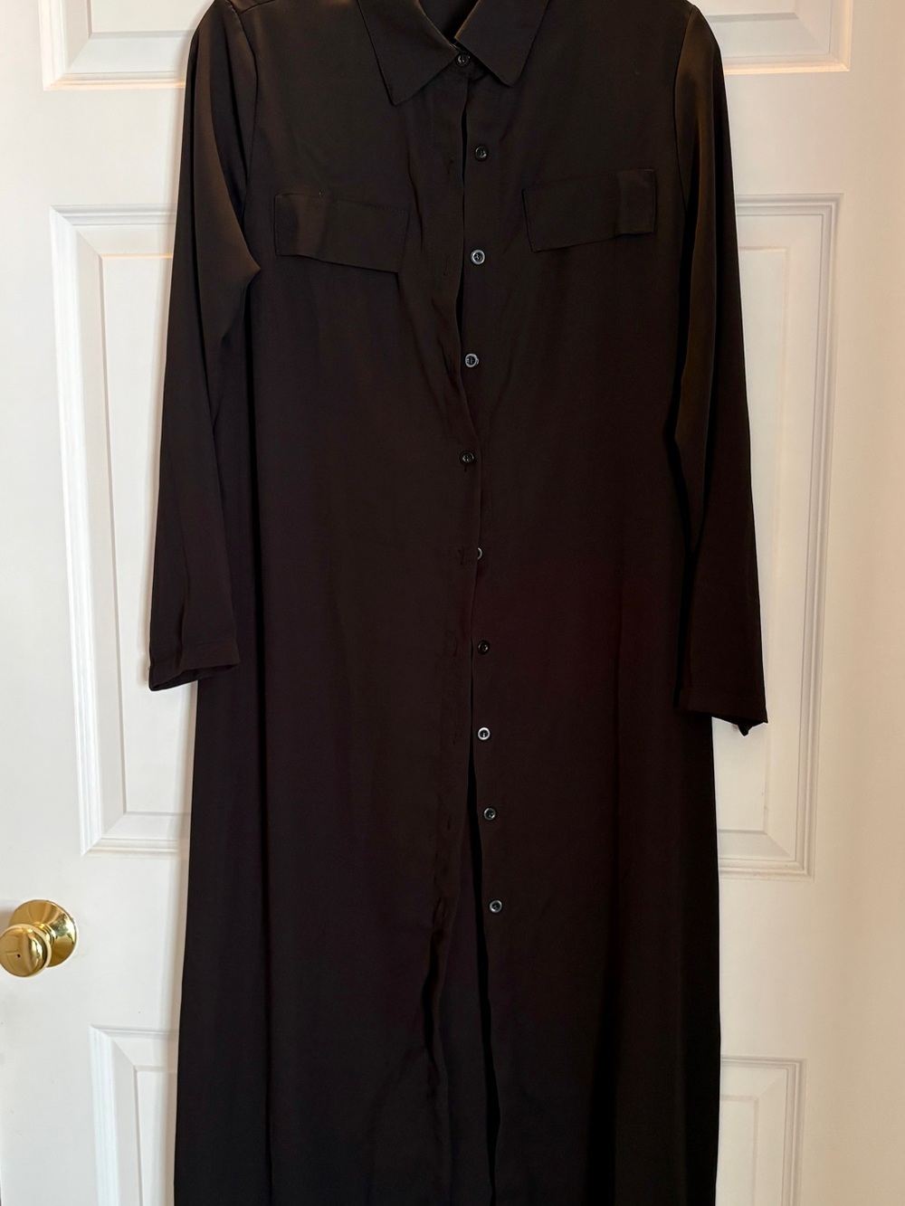 Long Sleeve Black Button-Front Shirt Dress